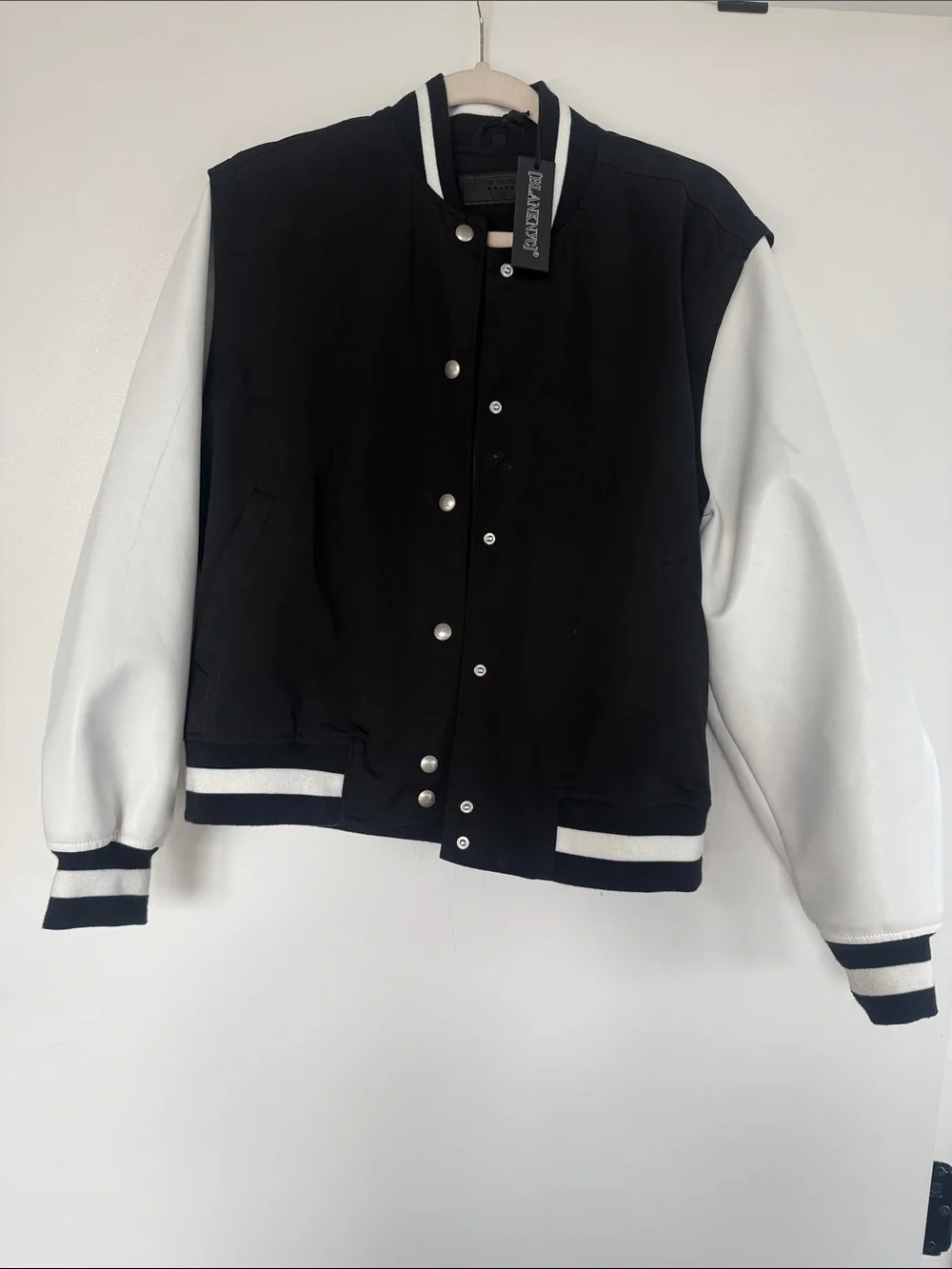 Blank NYC Black & White Varsity Jacket with Snap Front - Picture 1 of 5